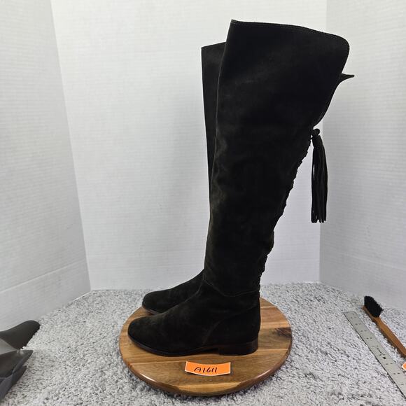 Frye Tina Fatigue Green Suede Tassel Lace Daily Over The Knee Boots Womens 7.5 M - Picture 1 of 15